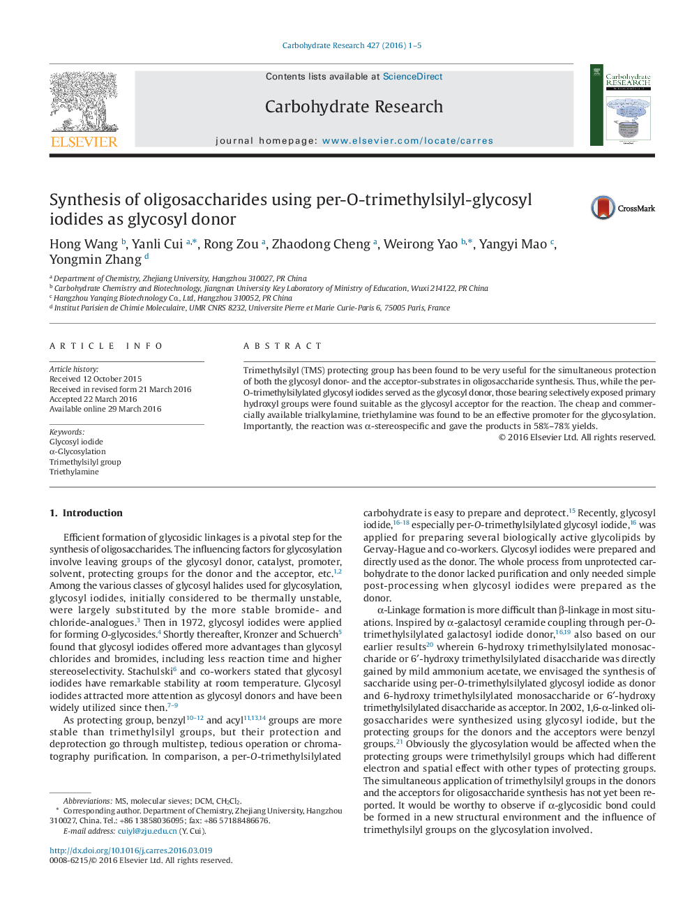 Synthesis of oligosaccharides using per-O-trimethylsilyl-glycosyl iodides as glycosyl donor