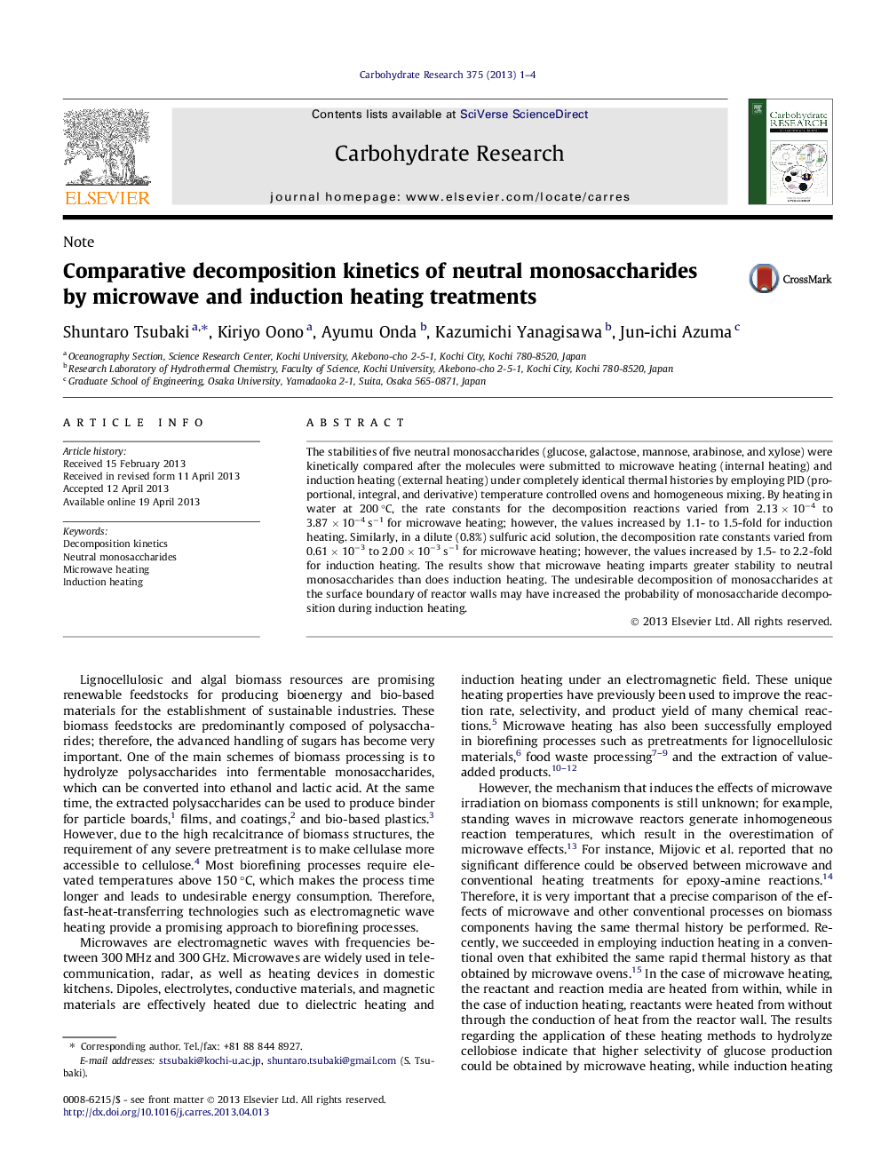 Comparative decomposition kinetics of neutral monosaccharides by microwave and induction heating treatments