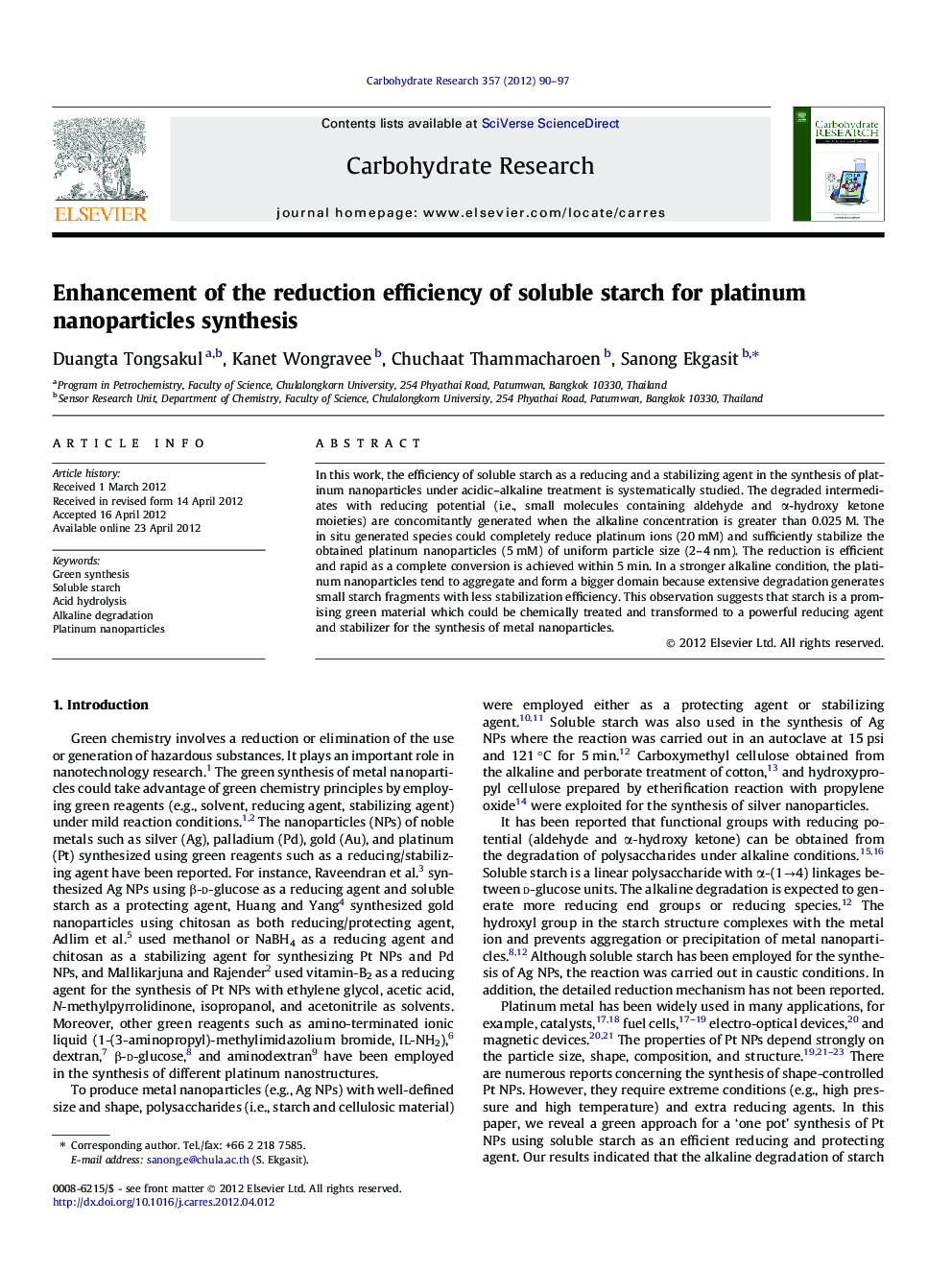 Enhancement of the reduction efficiency of soluble starch for platinum nanoparticles synthesis