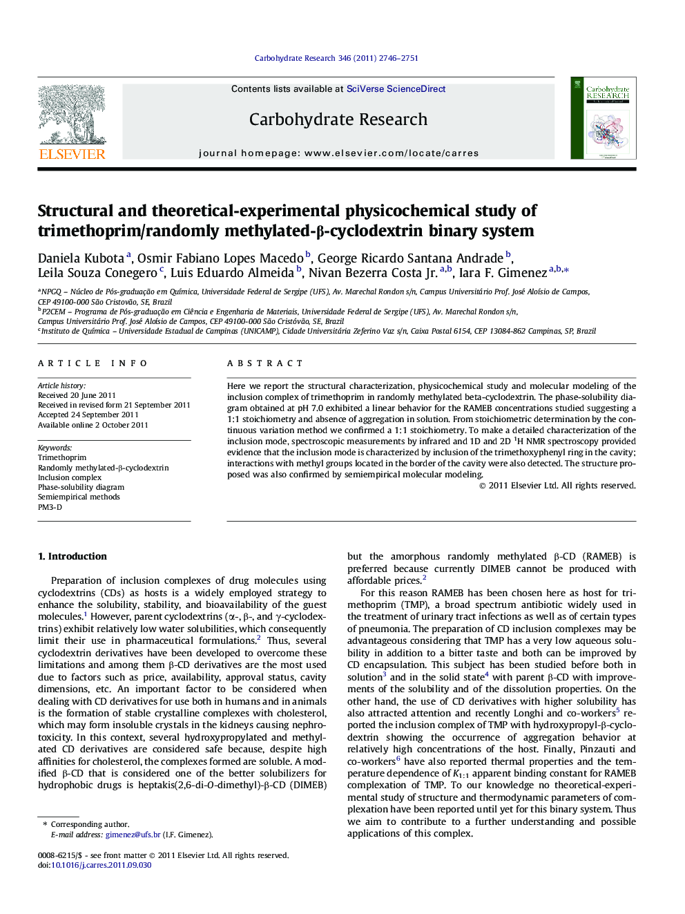 Structural and theoretical-experimental physicochemical study of trimethoprim/randomly methylated-β-cyclodextrin binary system