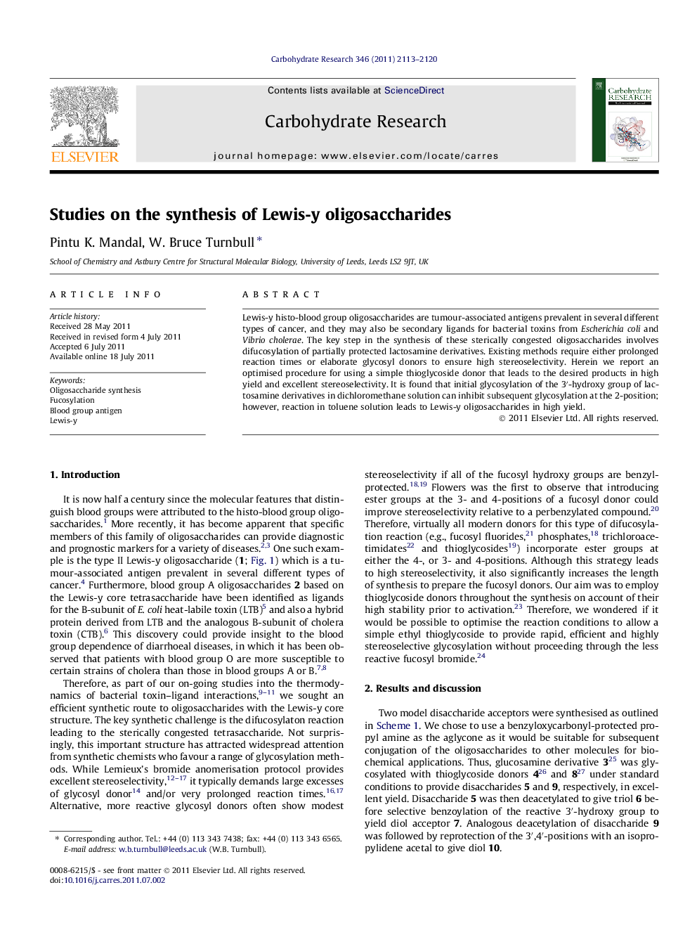 Studies on the synthesis of Lewis-y oligosaccharides