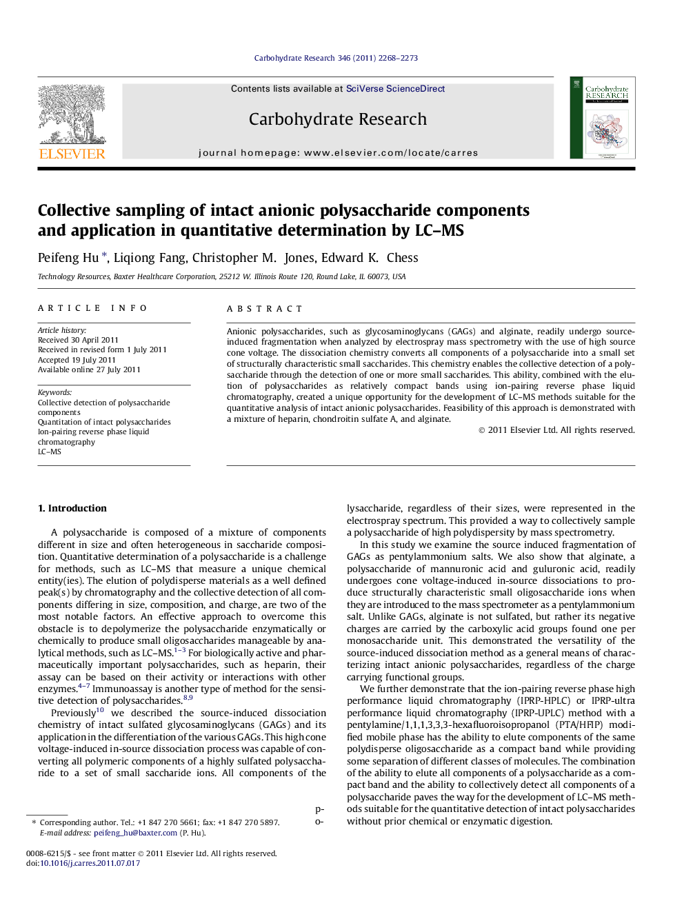Collective sampling of intact anionic polysaccharide components and application in quantitative determination by LC–MS