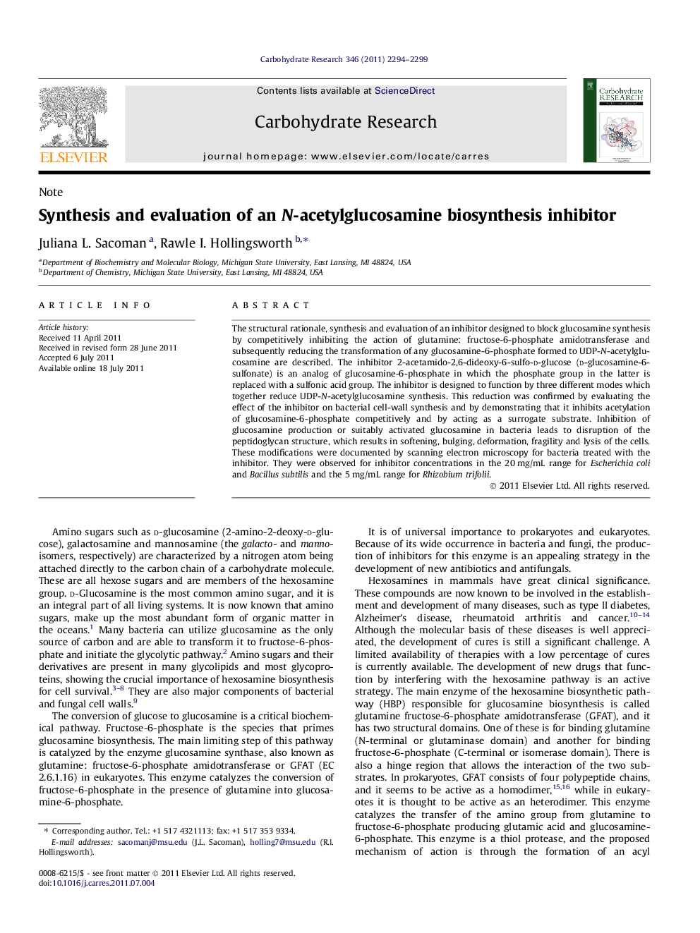 Synthesis and evaluation of an N-acetylglucosamine biosynthesis inhibitor