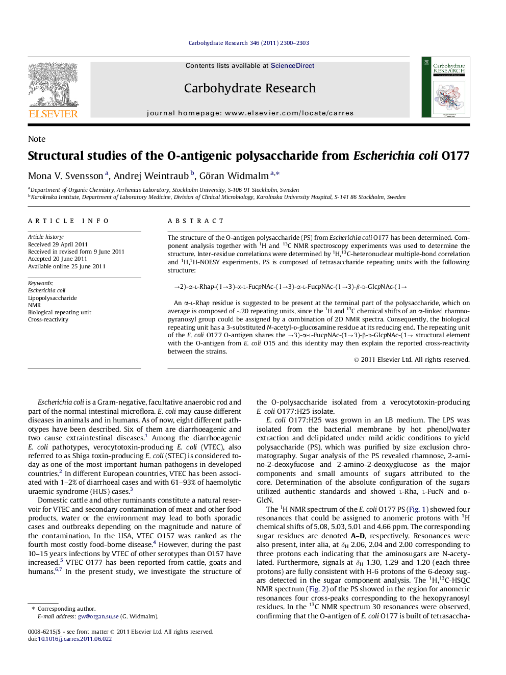 Structural studies of the O-antigenic polysaccharide from Escherichia coli O177