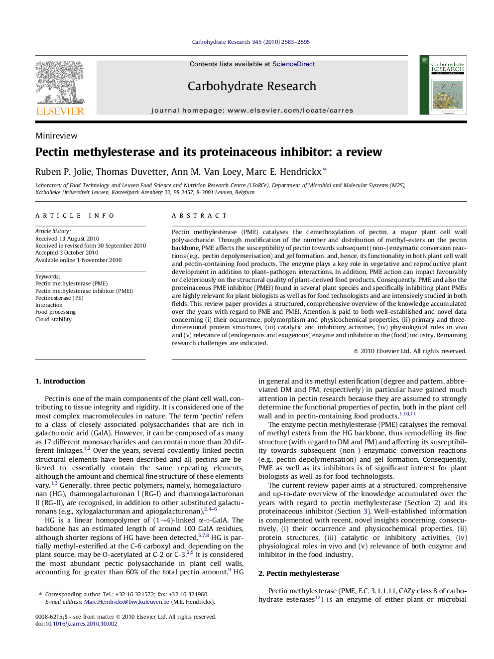 Pectin methylesterase and its proteinaceous inhibitor: a review