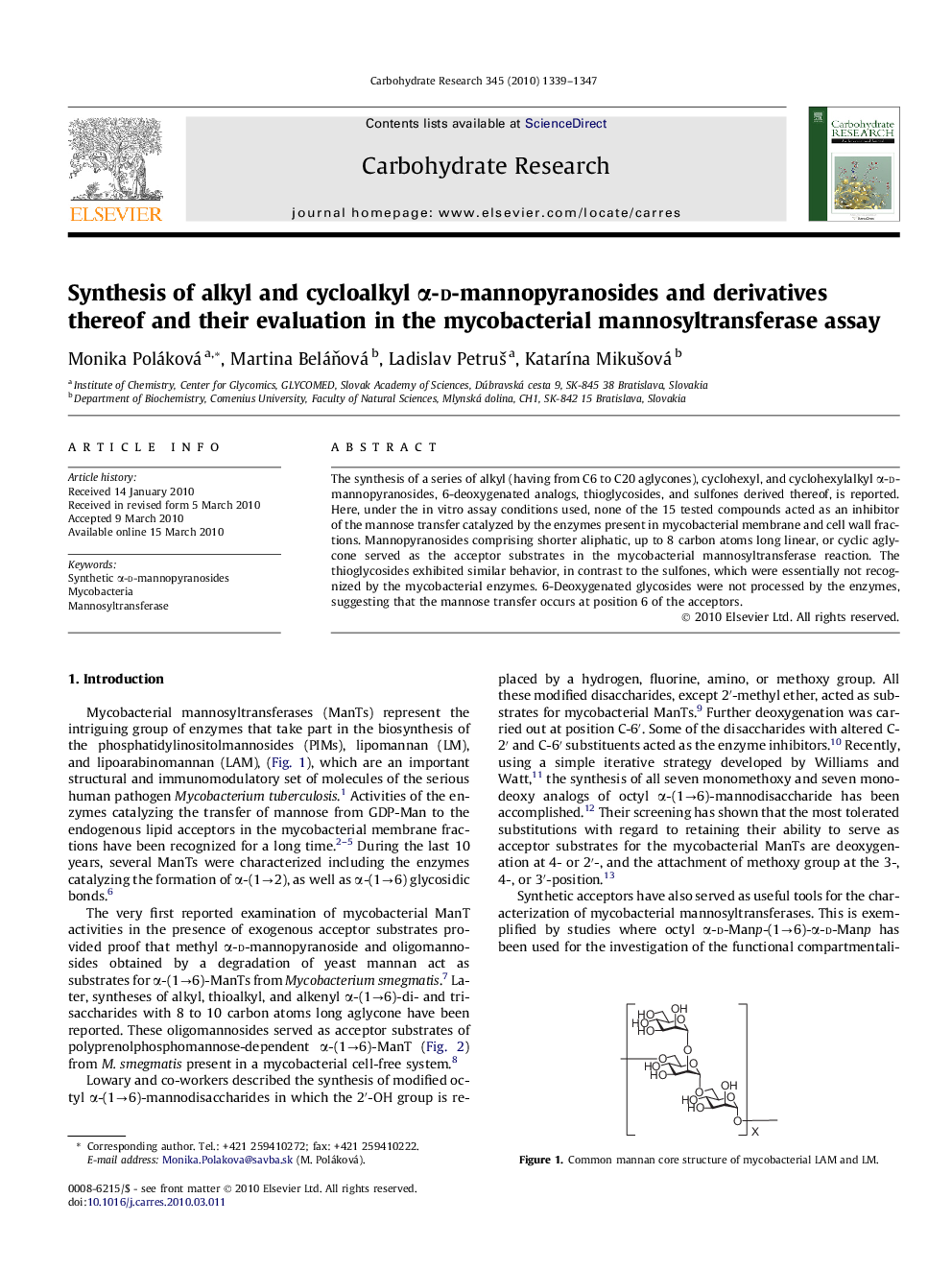 Synthesis of alkyl and cycloalkyl α-d-mannopyranosides and derivatives thereof and their evaluation in the mycobacterial mannosyltransferase assay