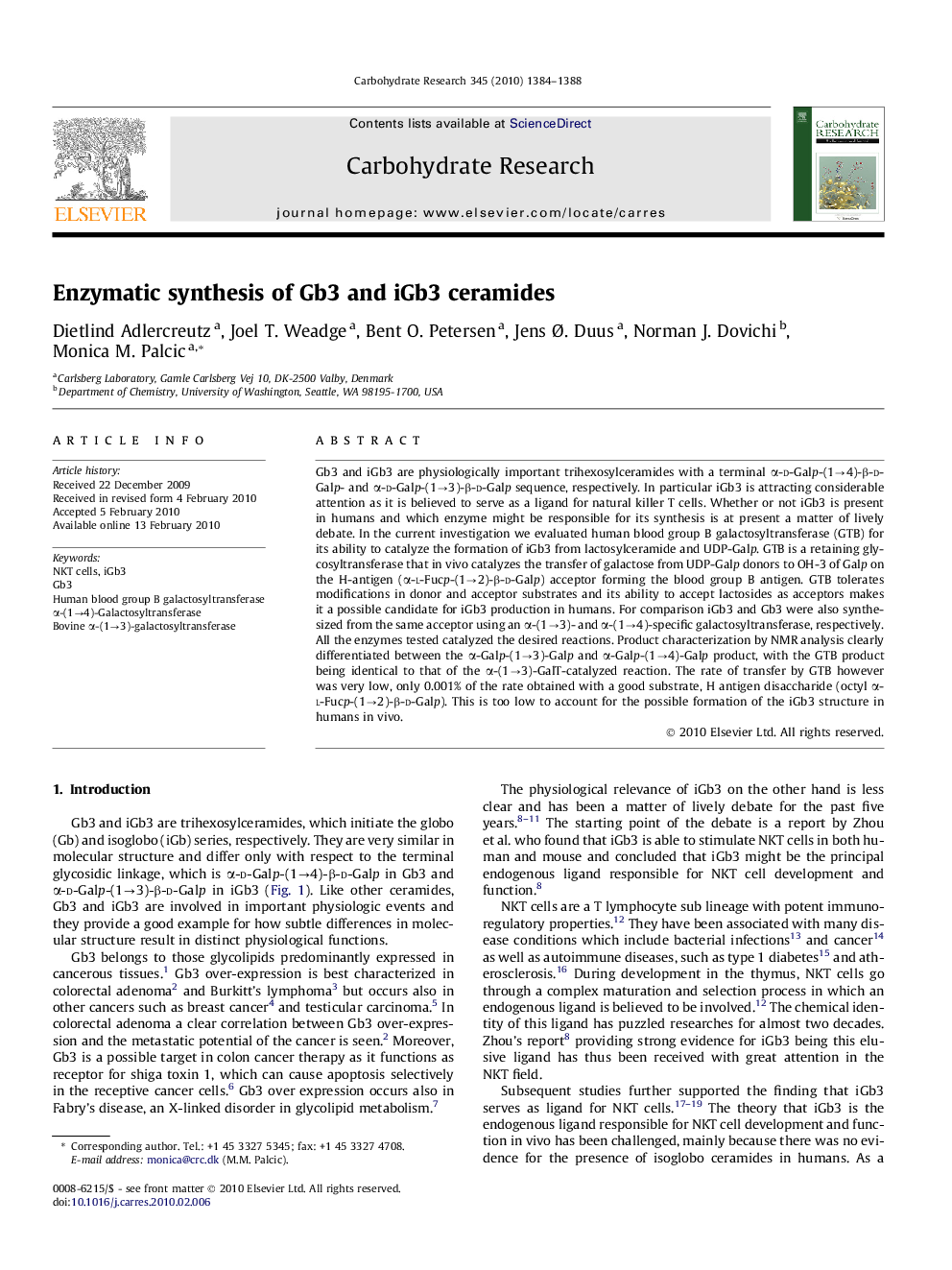 عکس صفحه اول مقاله: Enzymatic synthesis of Gb3 and iGb3 ceramides Enzymatic synthesis of Gb3 and iGb3 ceramides