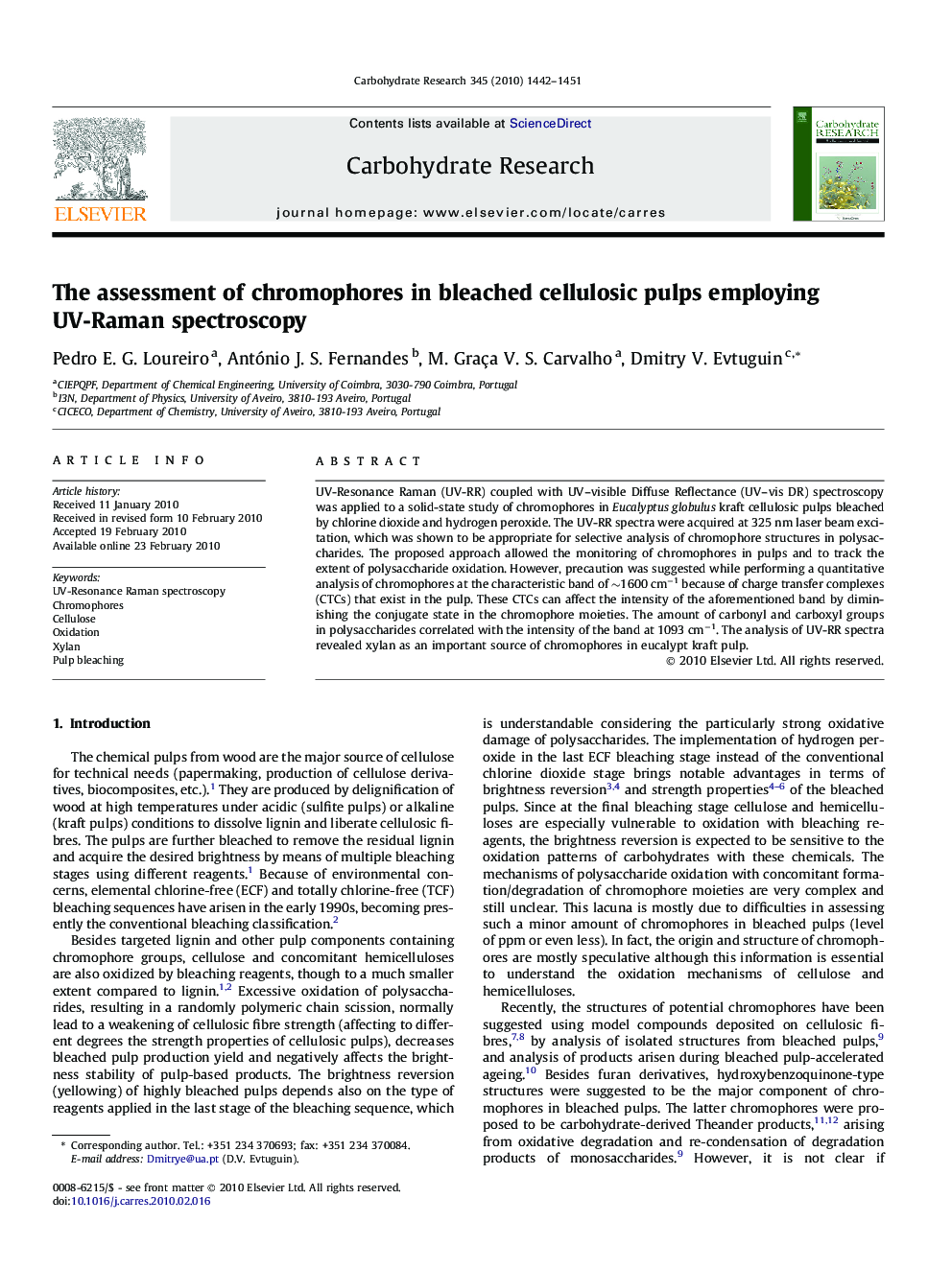 The assessment of chromophores in bleached cellulosic pulps employing UV-Raman spectroscopy