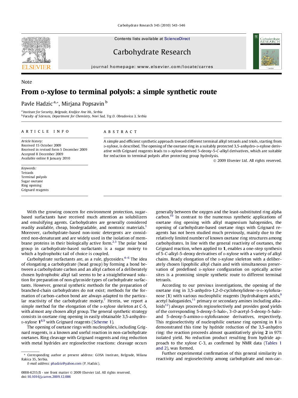 From d-xylose to terminal polyols: a simple synthetic route