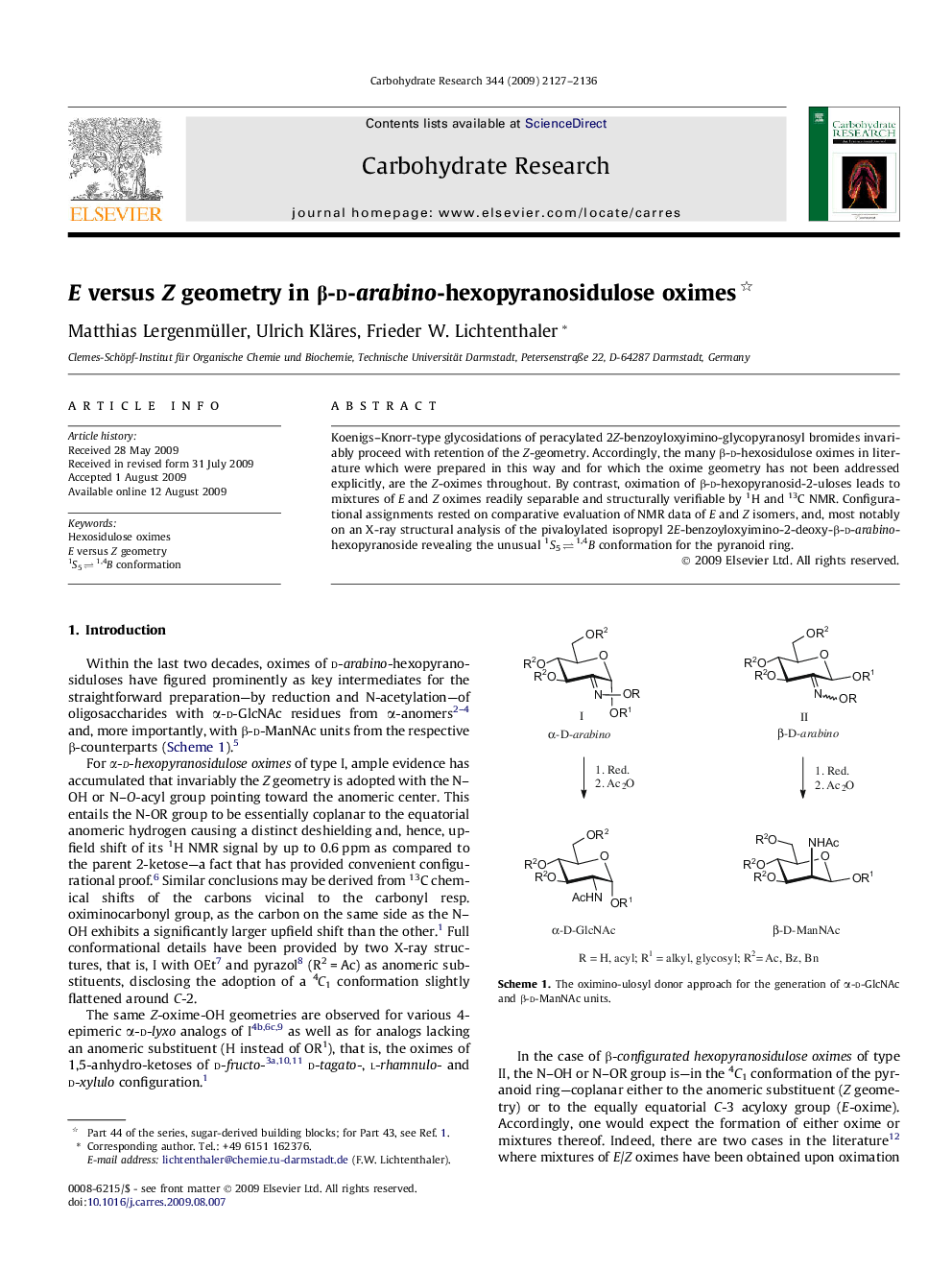 E versus Z geometry in β-d-arabino-hexopyranosidulose oximes 