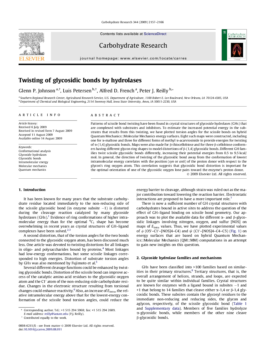 Twisting of glycosidic bonds by hydrolases