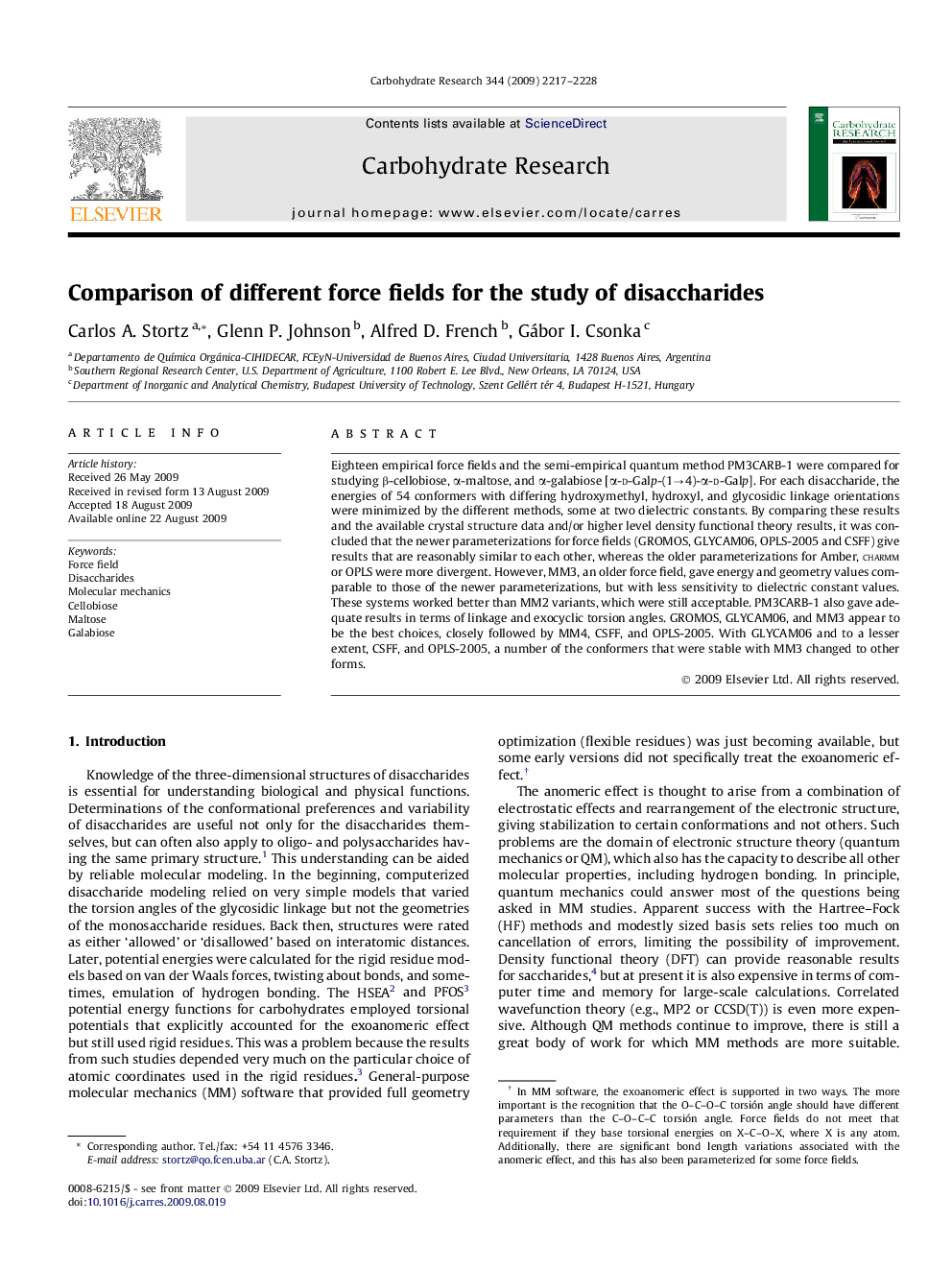 Comparison of different force fields for the study of disaccharides