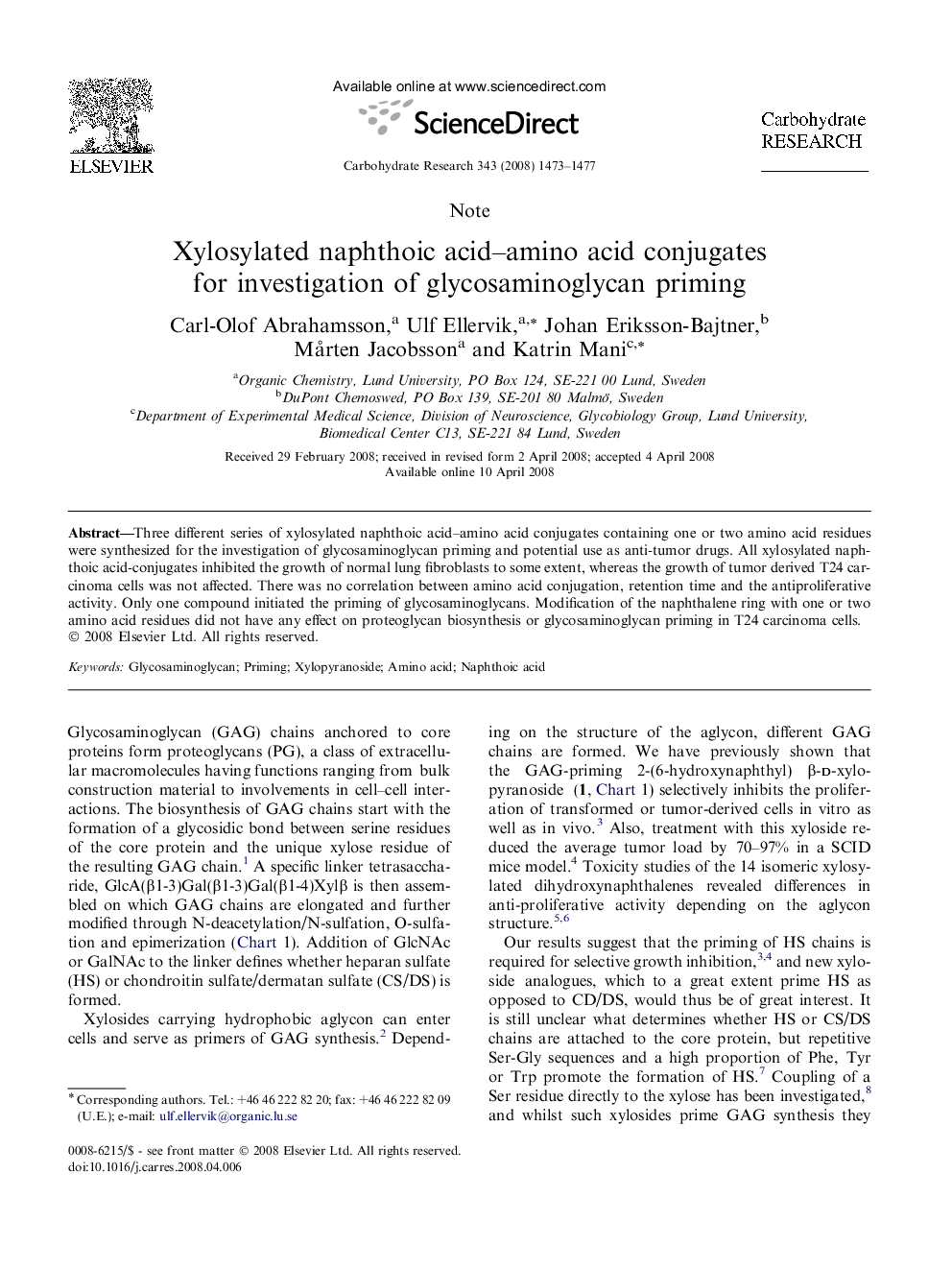 Xylosylated naphthoic acid–amino acid conjugates for investigation of glycosaminoglycan priming