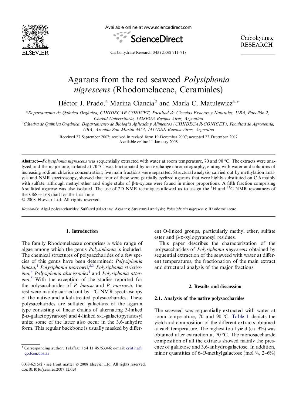 Agarans from the red seaweed Polysiphonia nigrescens (Rhodomelaceae, Ceramiales)