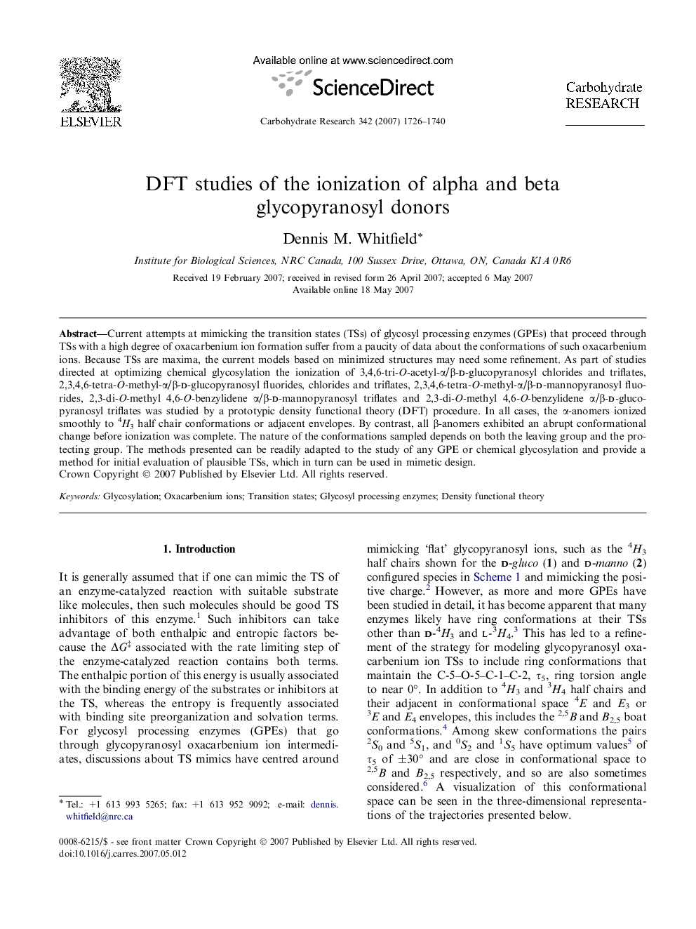 DFT studies of the ionization of alpha and beta glycopyranosyl donors