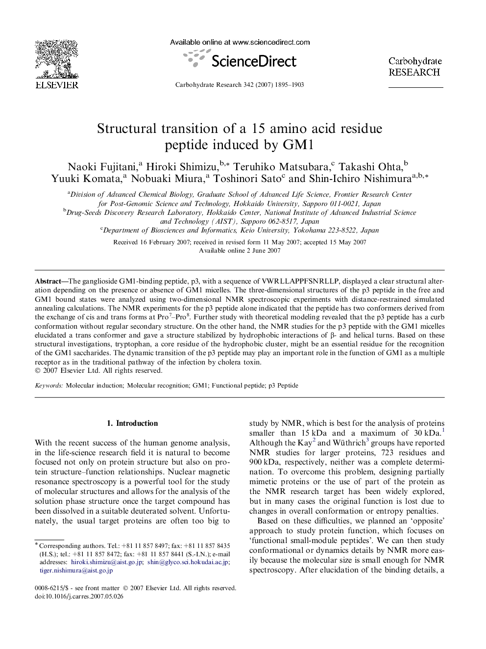 Structural transition of a 15 amino acid residue peptide induced by GM1