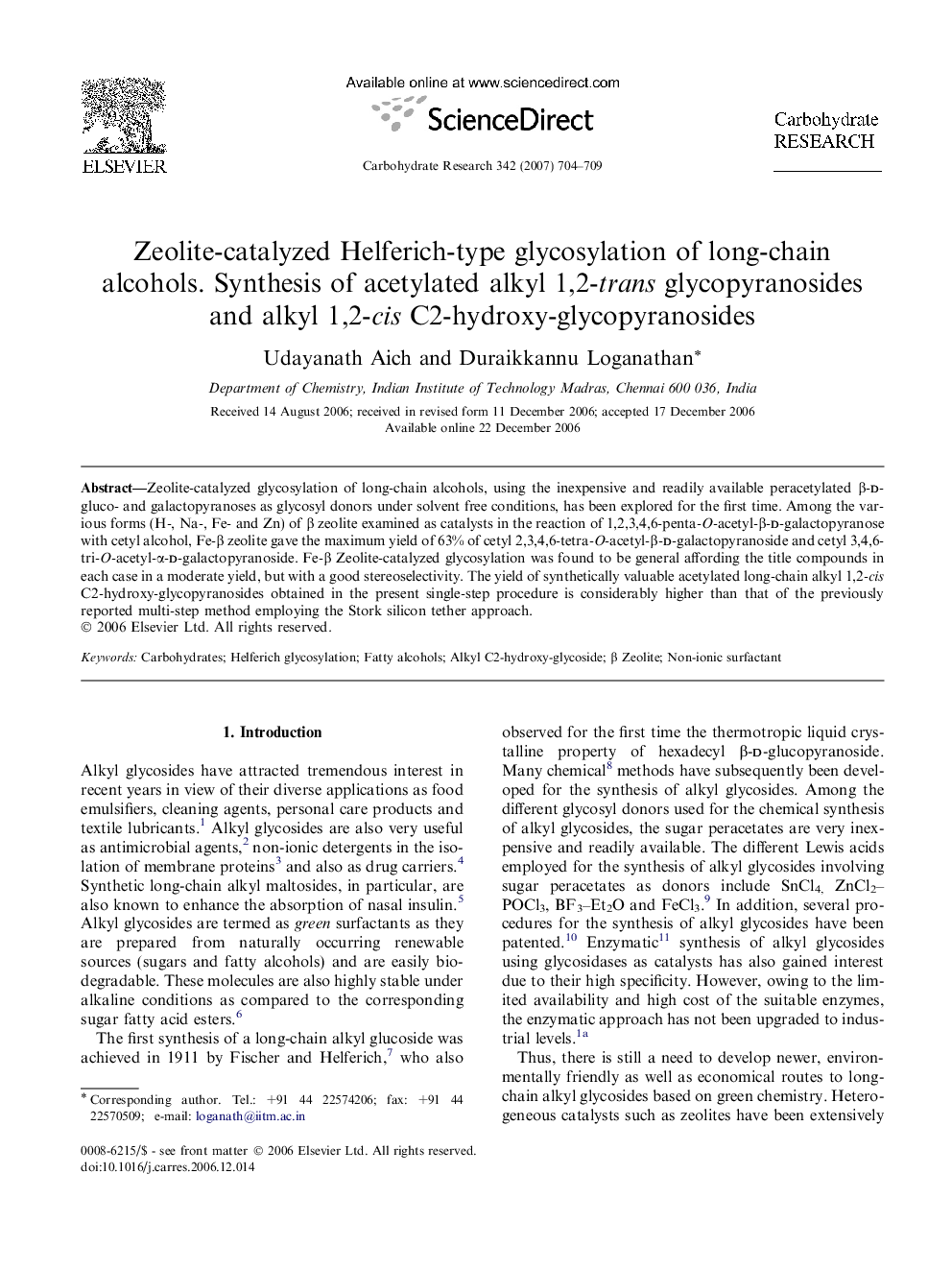 Zeolite-catalyzed Helferich-type glycosylation of long-chain alcohols. Synthesis of acetylated alkyl 1,2-trans glycopyranosides and alkyl 1,2-cis C2-hydroxy-glycopyranosides