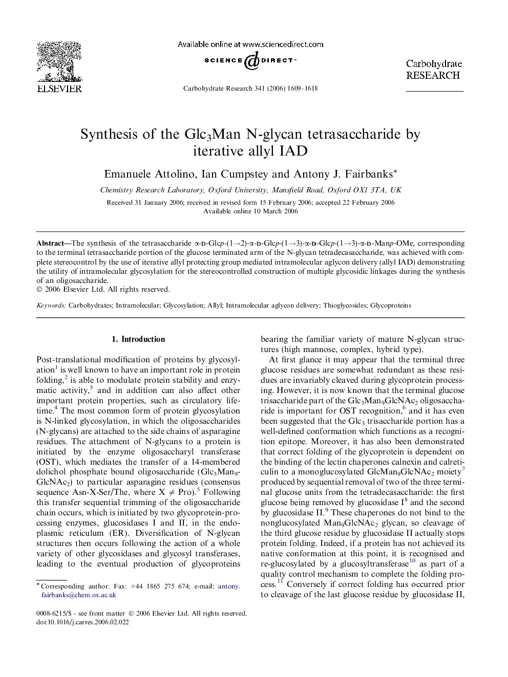 Synthesis of the Glc3Man N-glycan tetrasaccharide by iterative allyl IAD