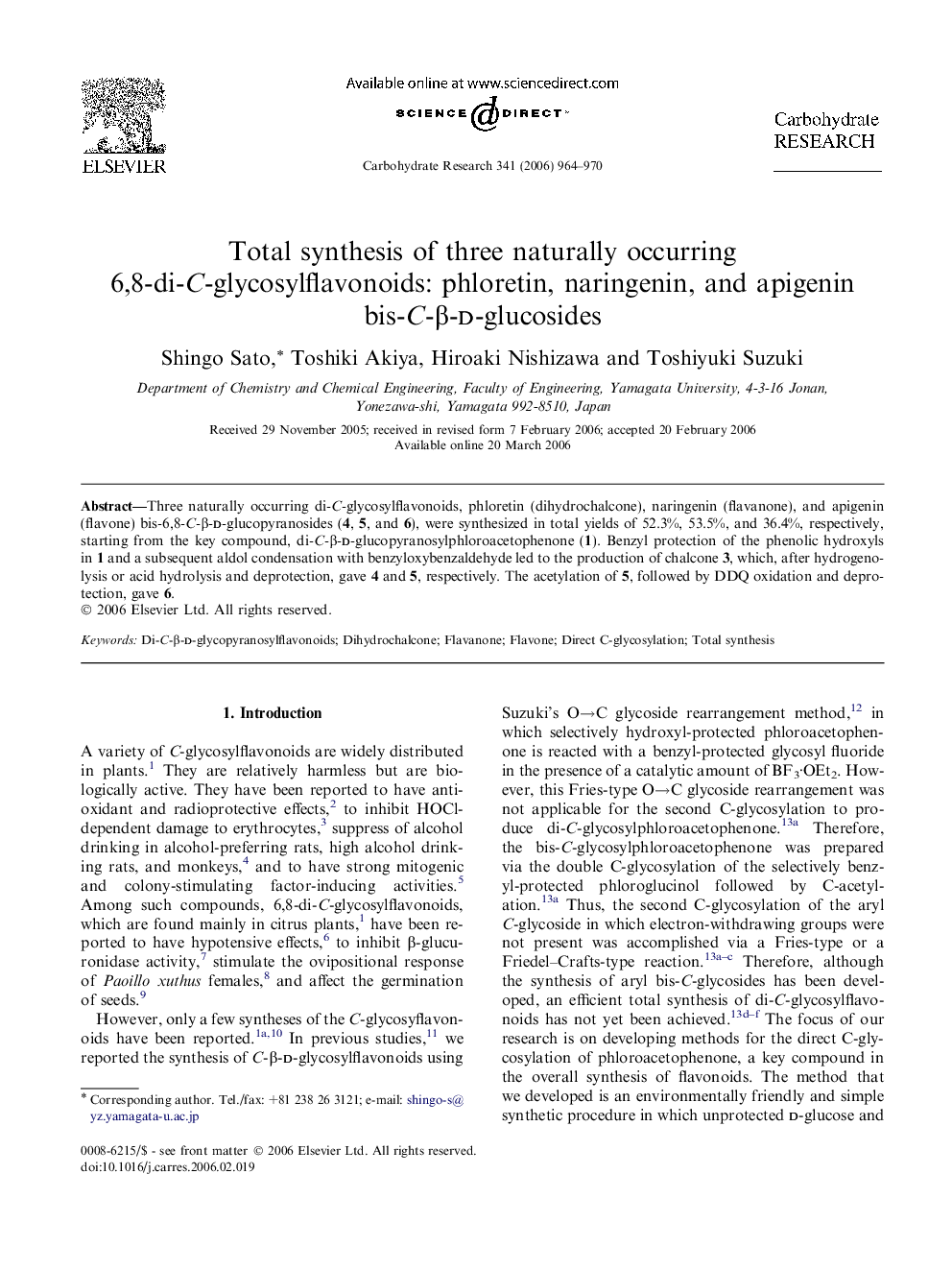 Total synthesis of three naturally occurring 6,8-di-C-glycosylflavonoids: phloretin, naringenin, and apigenin bis-C-β-d-glucosides