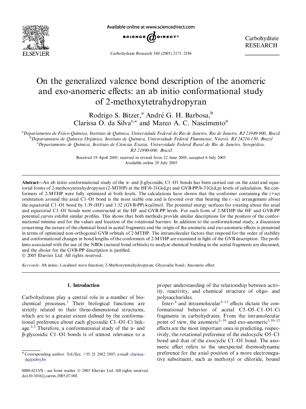 On the generalized valence bond description of the anomeric and exo-anomeric effects: an ab initio conformational study of 2-methoxytetrahydropyran