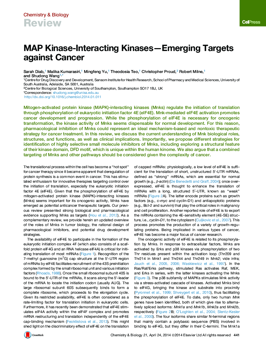 MAP Kinase-Interacting Kinases—Emerging Targets against Cancer