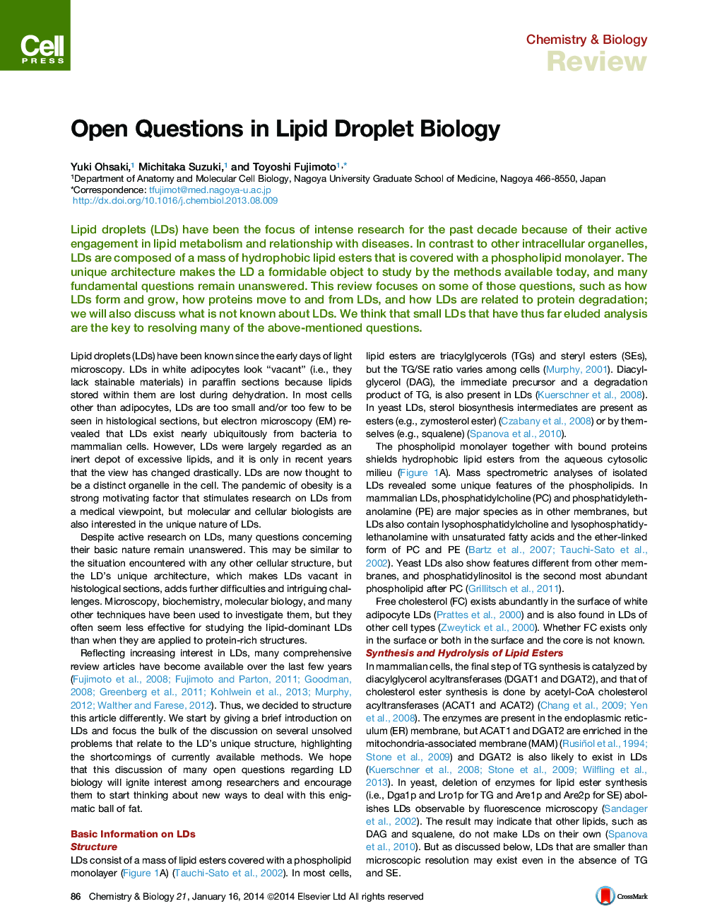 Open Questions in Lipid Droplet Biology