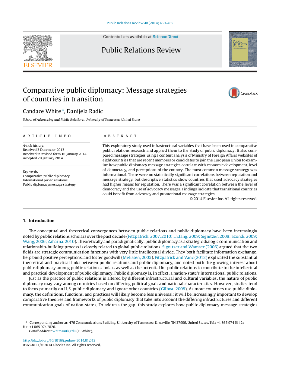 Comparative public diplomacy: Message strategies of countries in transition