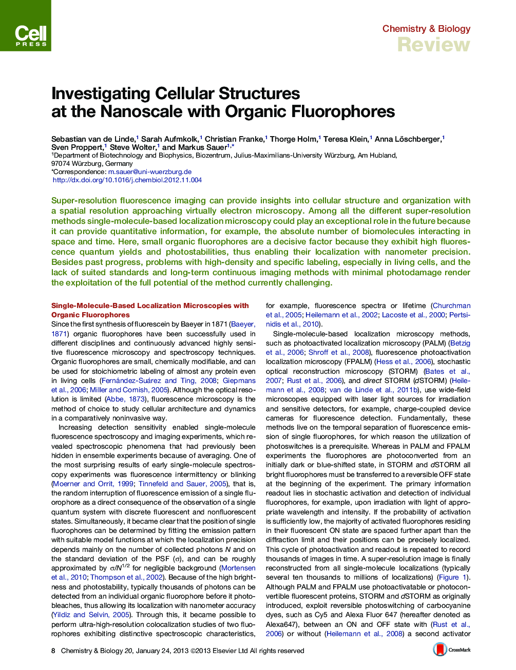 Investigating Cellular Structures at the Nanoscale with Organic Fluorophores
