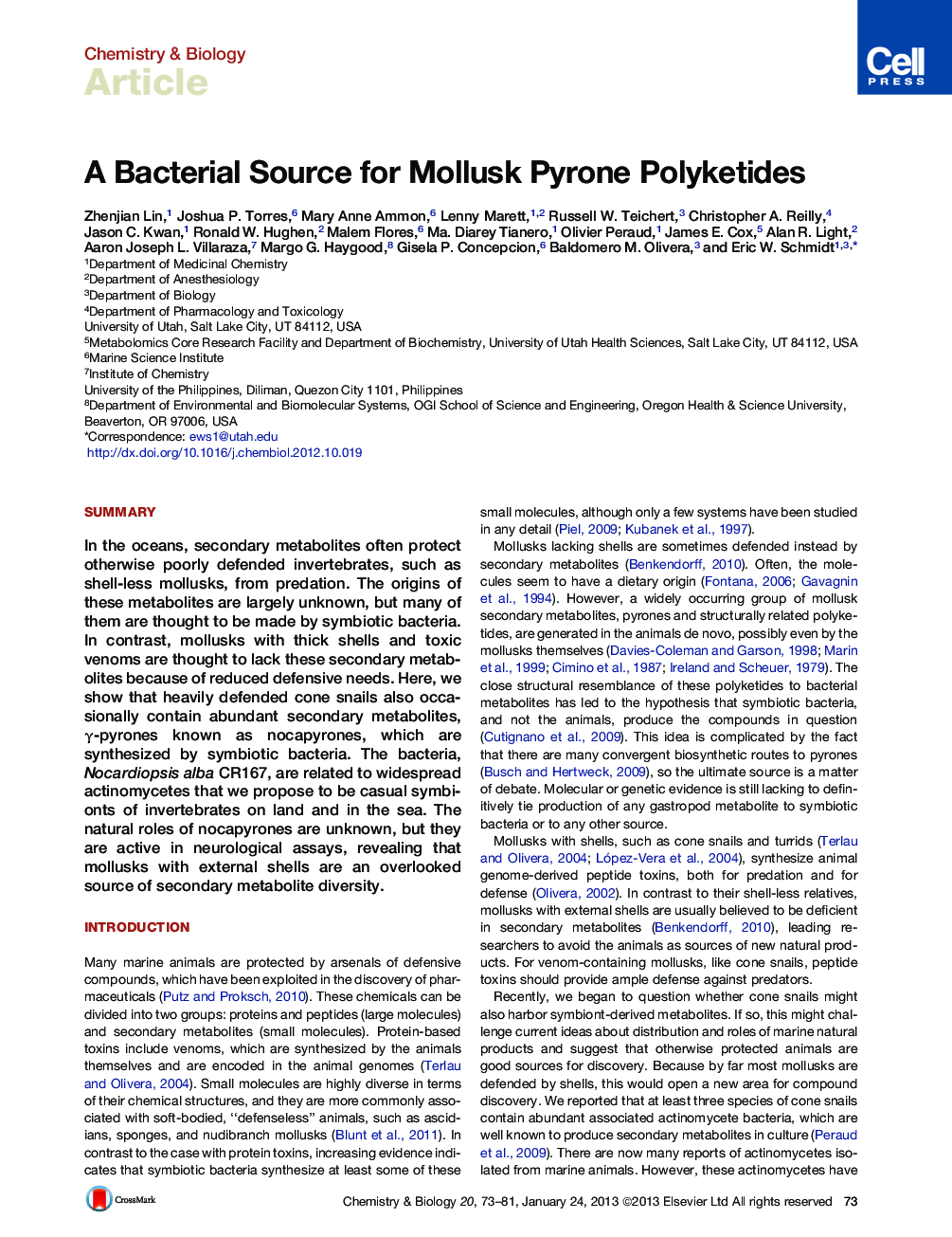 A Bacterial Source for Mollusk Pyrone Polyketides