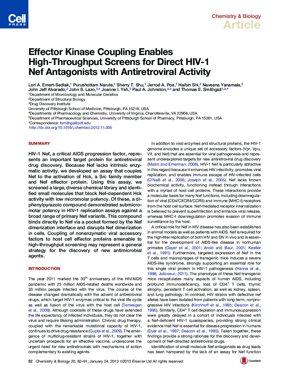 Effector Kinase Coupling Enables High-Throughput Screens for Direct HIV-1 Nef Antagonists with Antiretroviral Activity