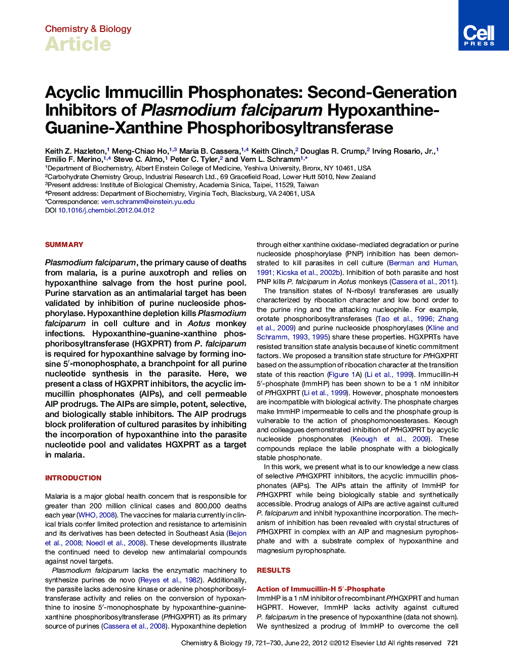 Acyclic Immucillin Phosphonates: Second-Generation Inhibitors of Plasmodium falciparum Hypoxanthine- Guanine-Xanthine Phosphoribosyltransferase