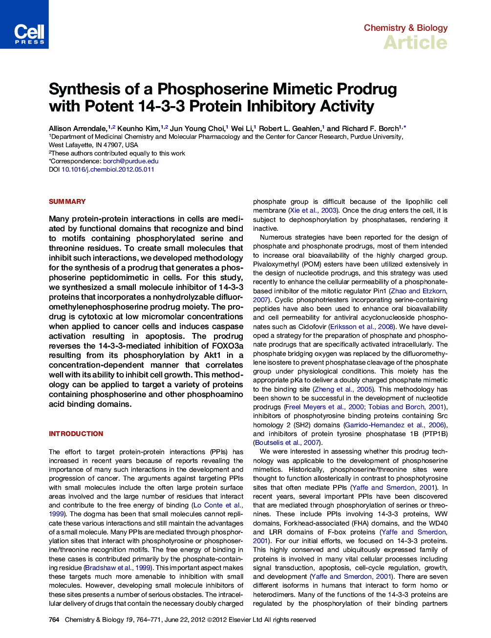 Synthesis of a Phosphoserine Mimetic Prodrug with Potent 14-3-3 Protein Inhibitory Activity