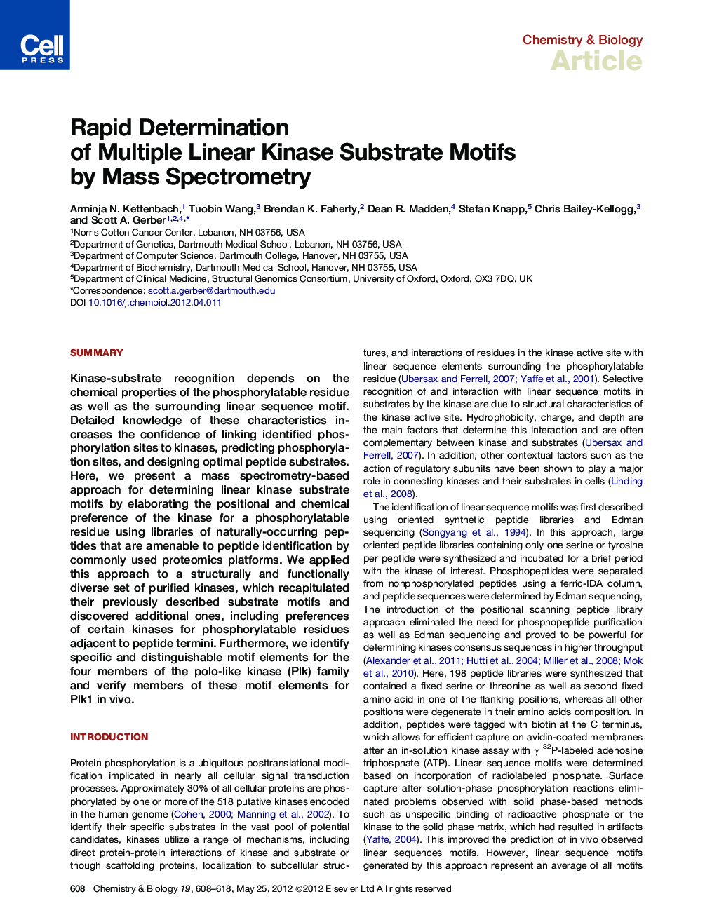 Rapid Determination of Multiple Linear Kinase Substrate Motifs by Mass Spectrometry