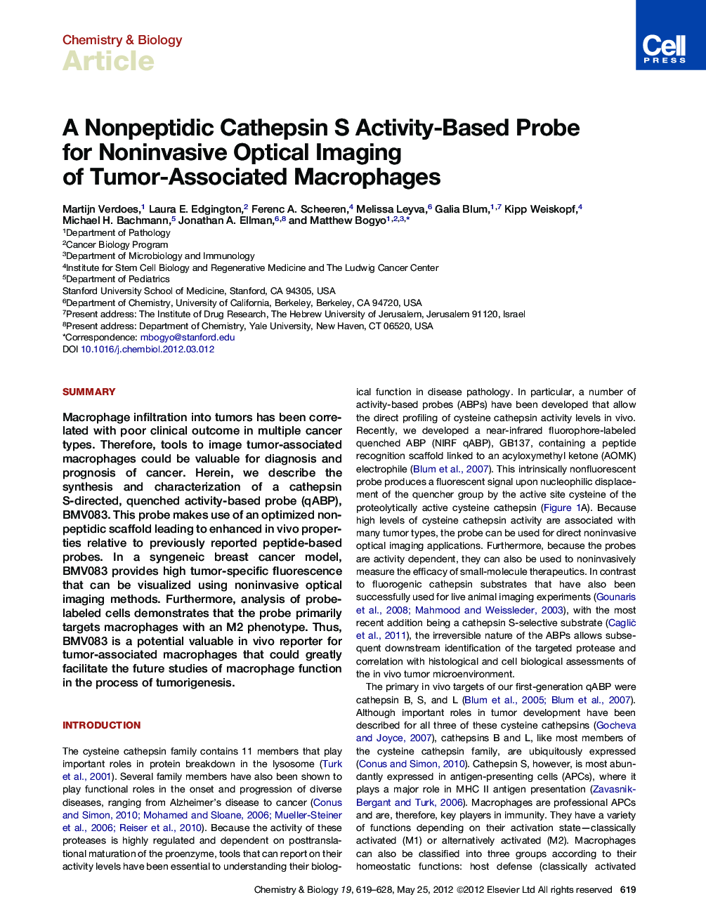 A Nonpeptidic Cathepsin S Activity-Based Probe for Noninvasive Optical Imaging of Tumor-Associated Macrophages