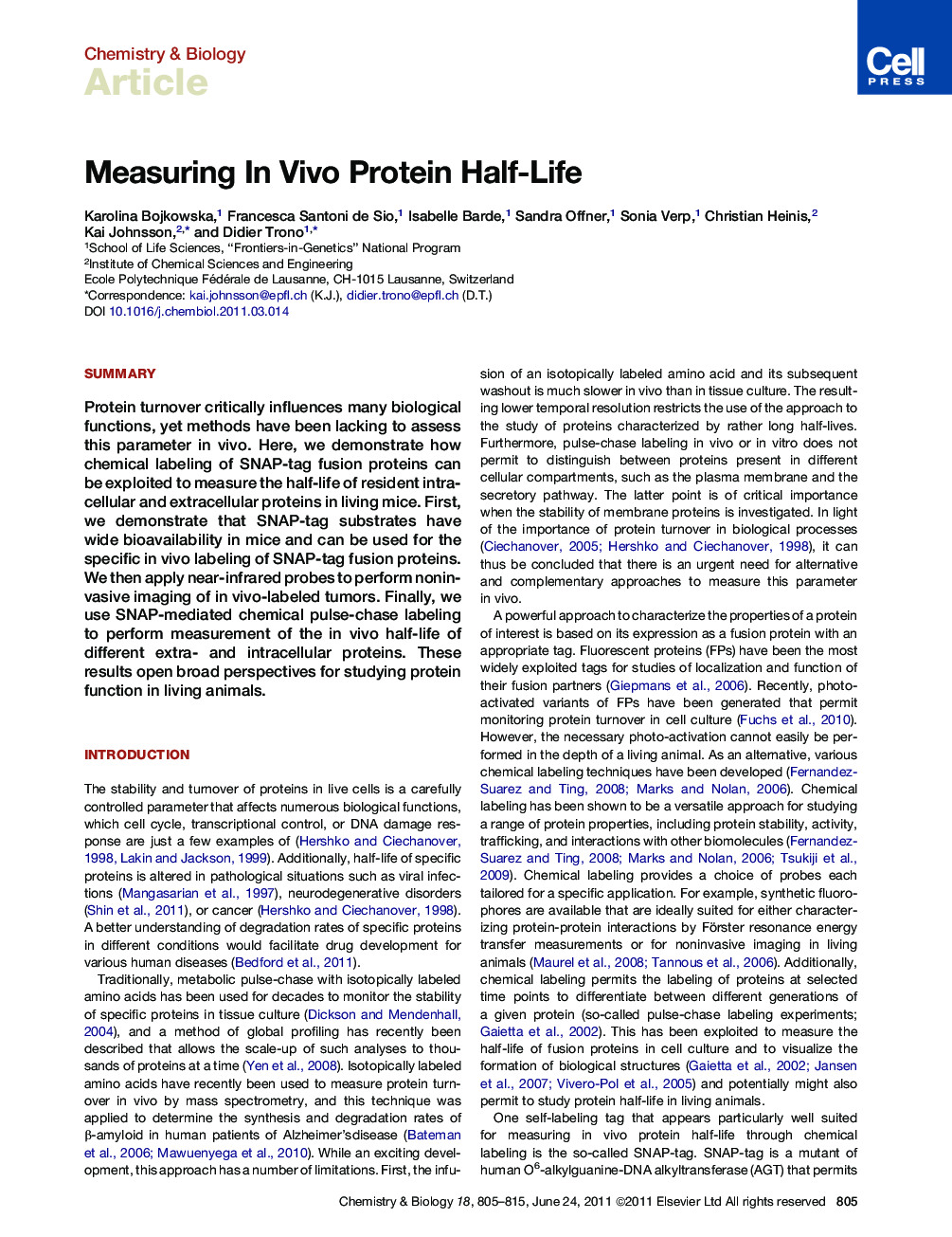 Measuring In Vivo Protein Half-Life