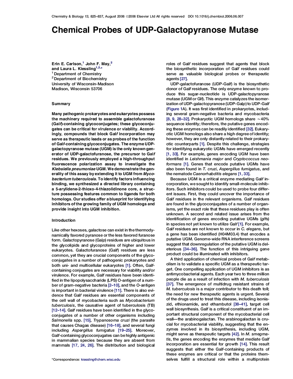 Chemical Probes of UDP-Galactopyranose Mutase