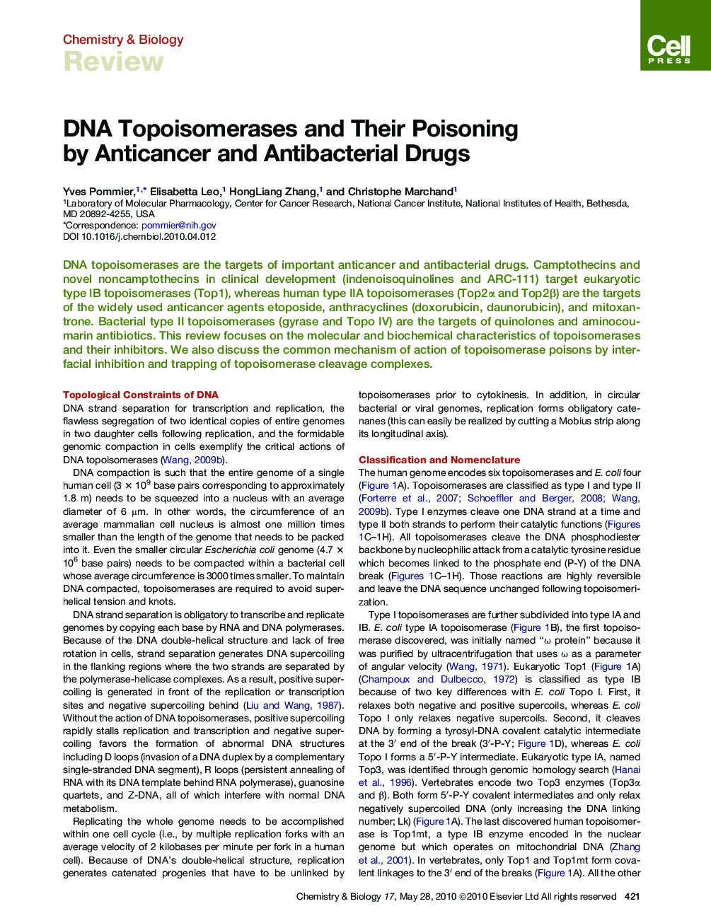 DNA Topoisomerases and Their Poisoning by Anticancer and Antibacterial Drugs