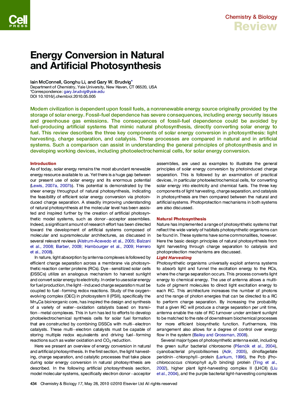 Energy Conversion in Natural and Artificial Photosynthesis