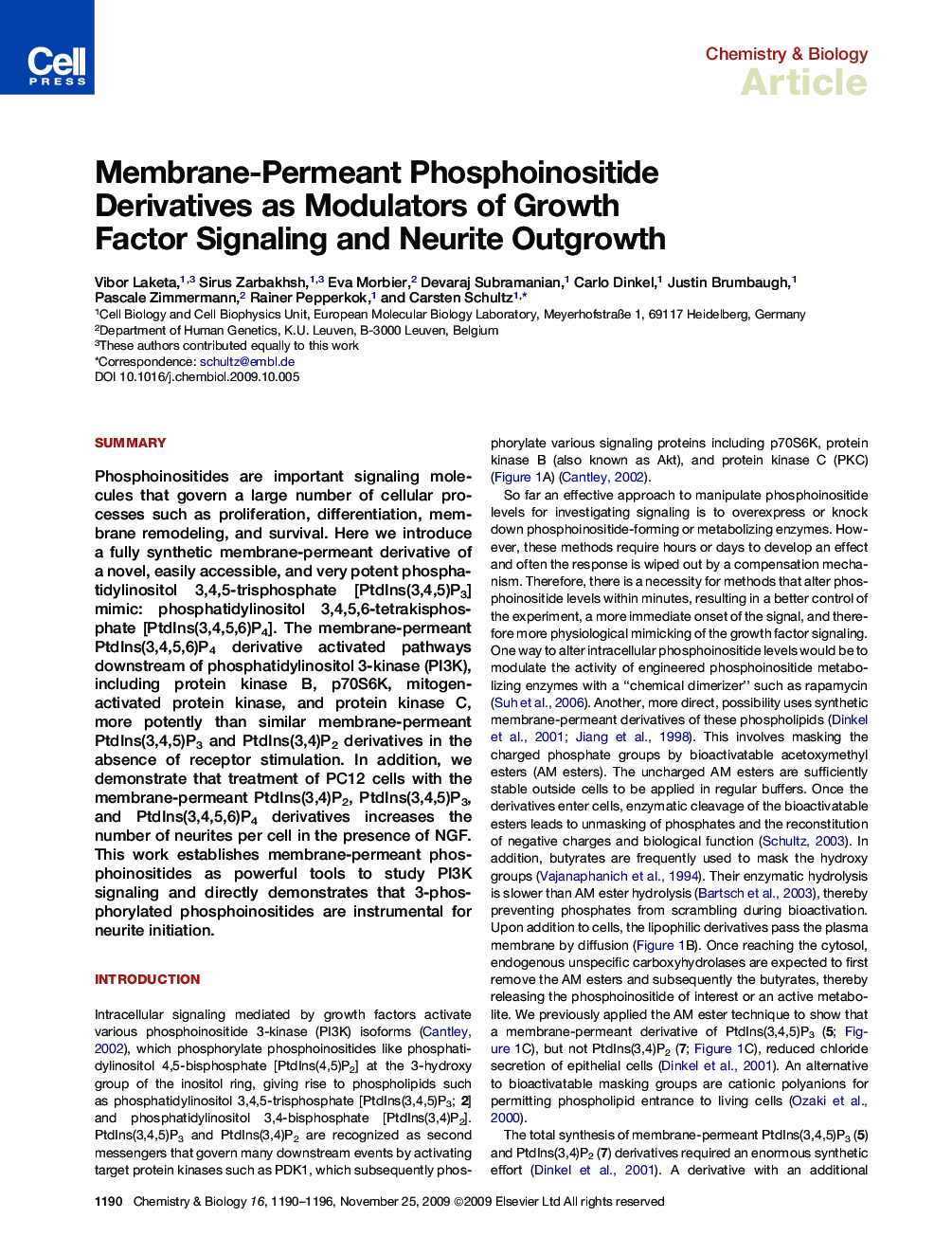 Membrane-Permeant Phosphoinositide Derivatives as Modulators of Growth Factor Signaling and Neurite Outgrowth