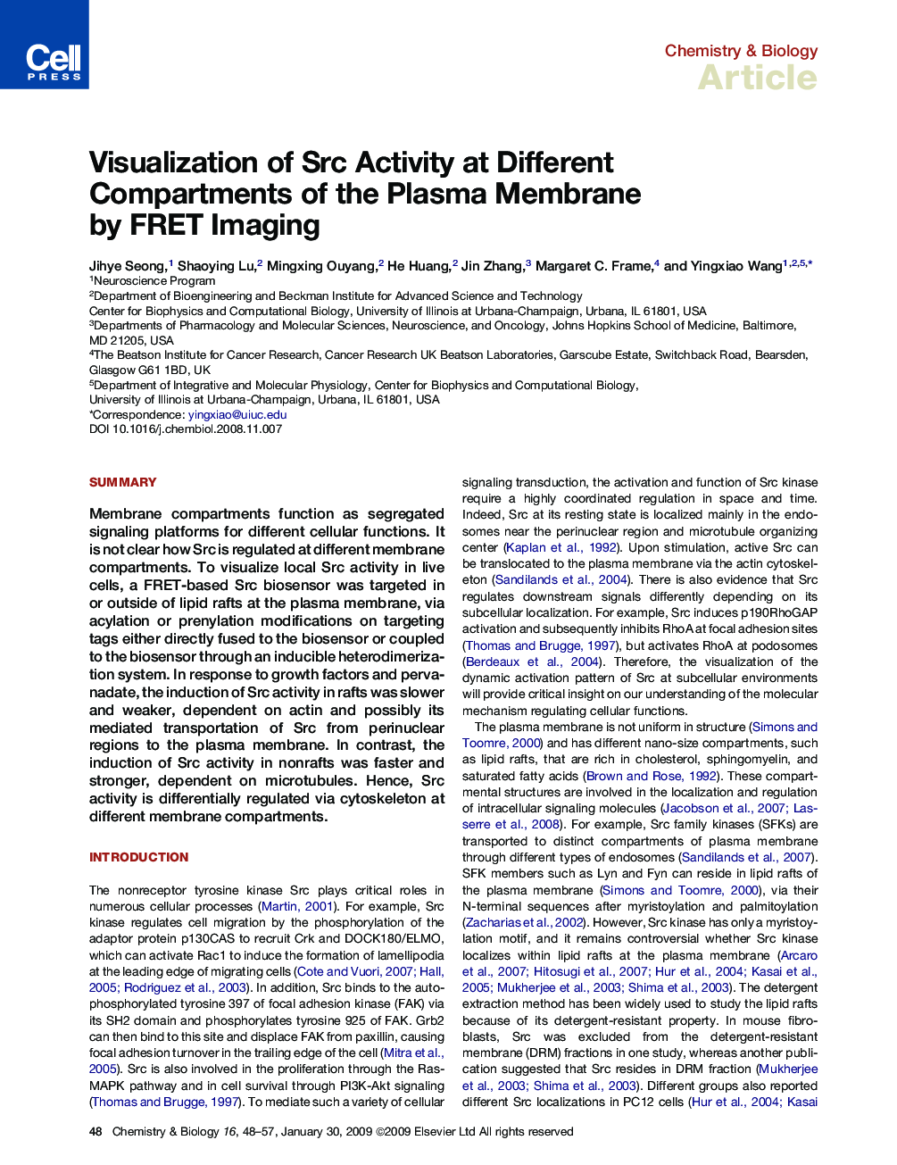 Visualization of Src Activity at Different Compartments of the Plasma Membrane by FRET Imaging