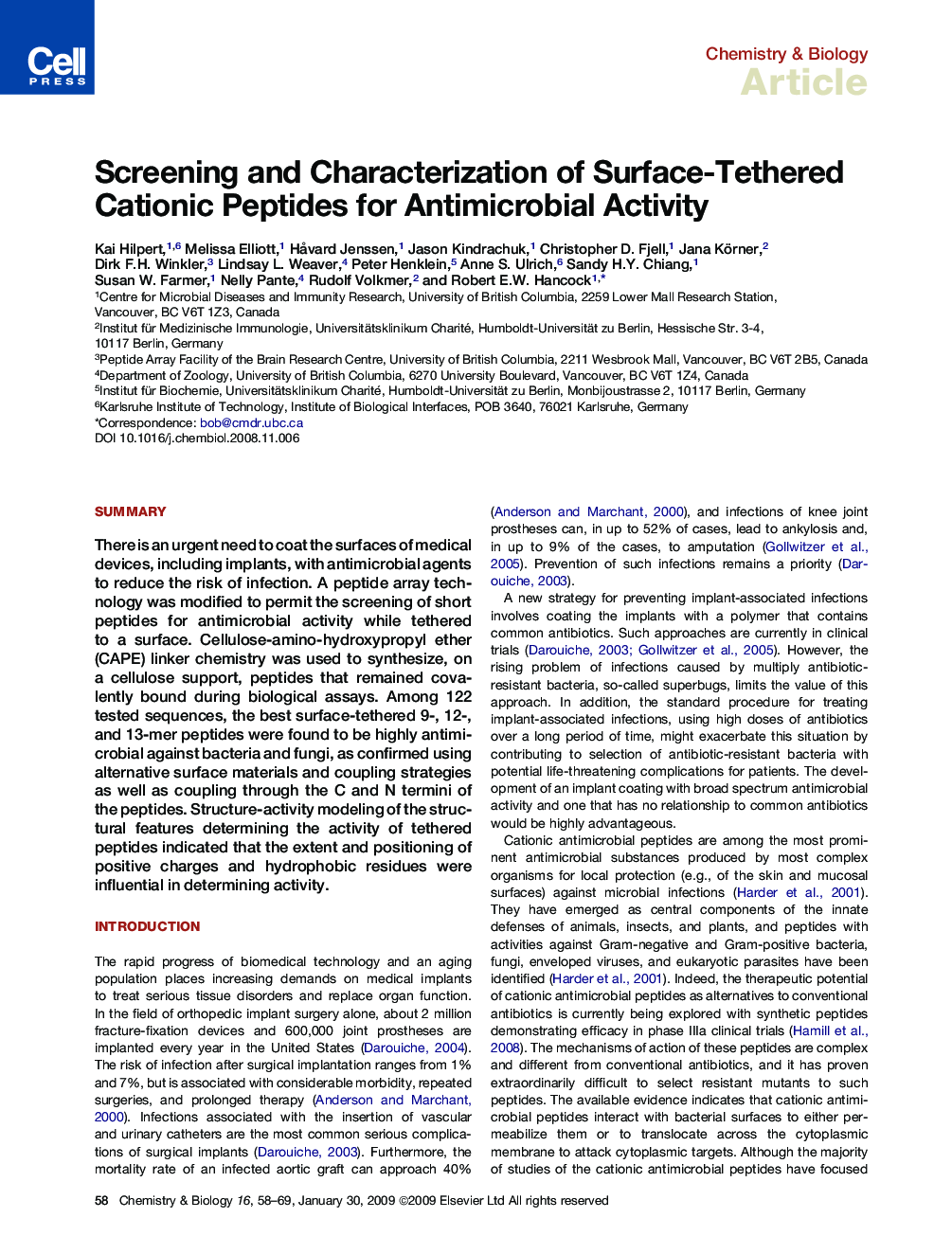 Screening and Characterization of Surface-Tethered Cationic Peptides for Antimicrobial Activity