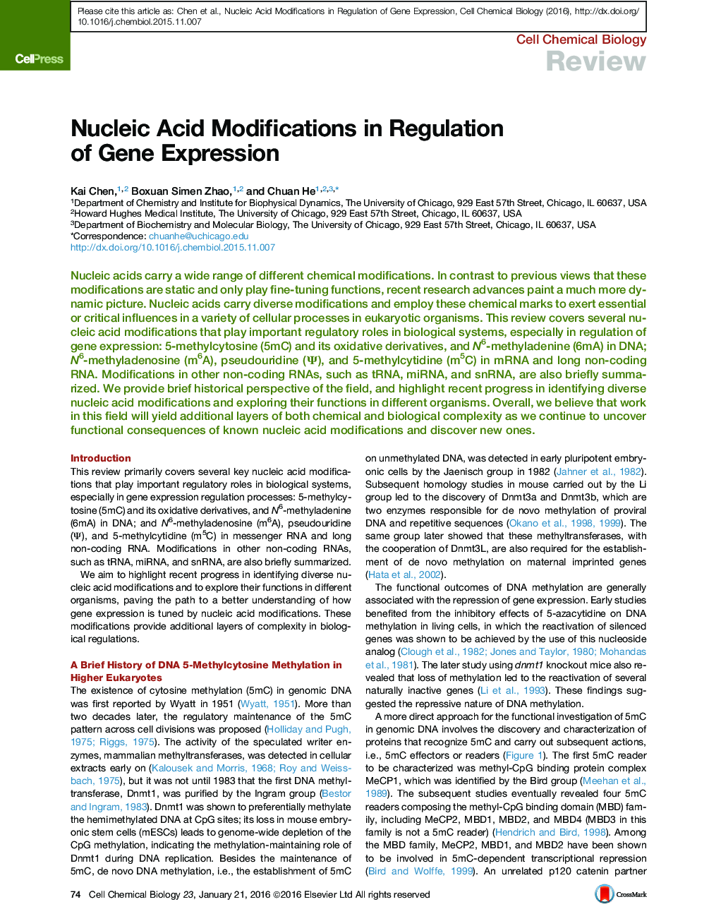 Nucleic Acid Modifications in Regulation of Gene Expression
