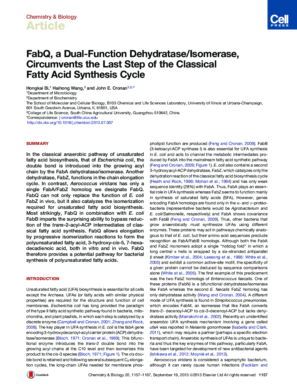 FabQ, a Dual-Function Dehydratase/Isomerase, Circumvents the Last Step of the Classical Fatty Acid Synthesis Cycle