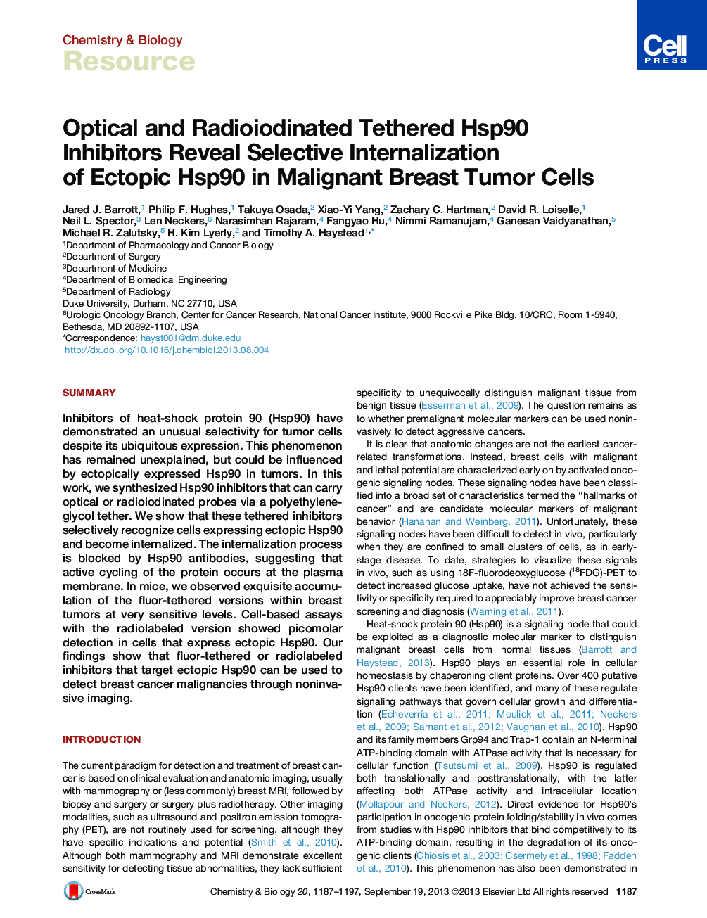 Optical and Radioiodinated Tethered Hsp90 Inhibitors Reveal Selective Internalization of Ectopic Hsp90 in Malignant Breast Tumor Cells