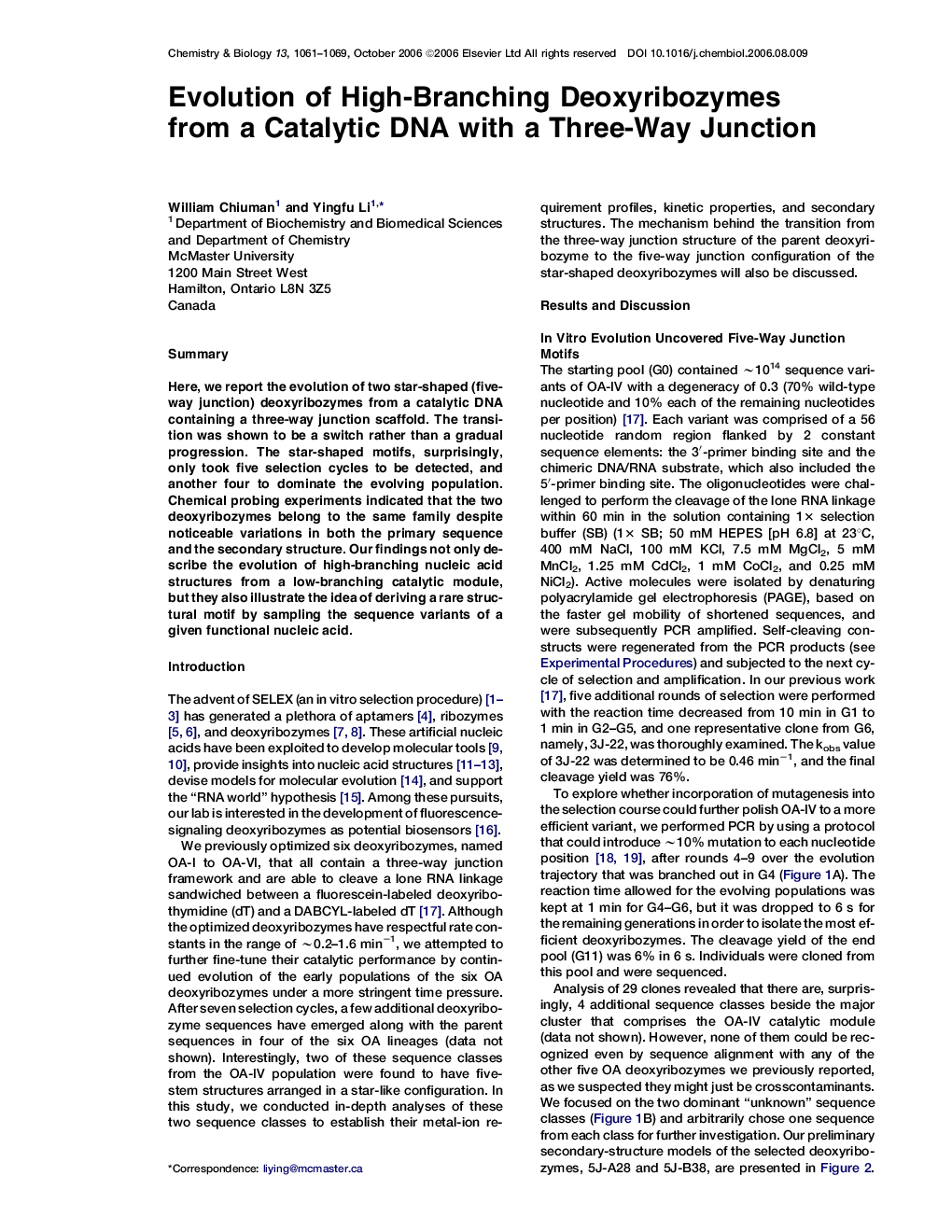 Evolution of High-Branching Deoxyribozymes from a Catalytic DNA with a Three-Way Junction