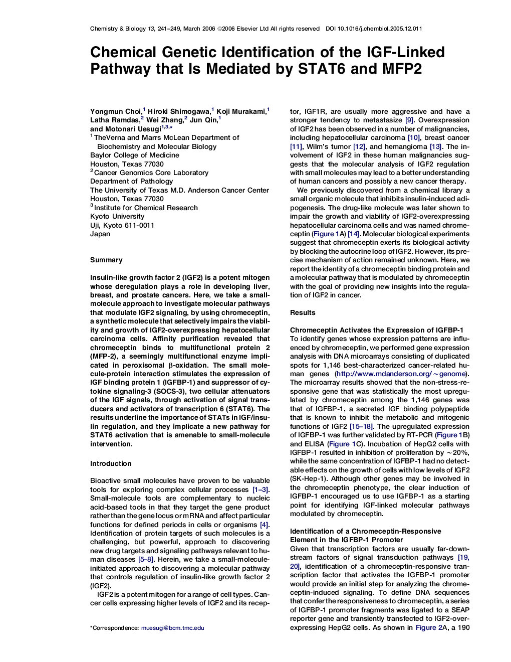 Chemical Genetic Identification of the IGF-Linked Pathway that Is Mediated by STAT6 and MFP2