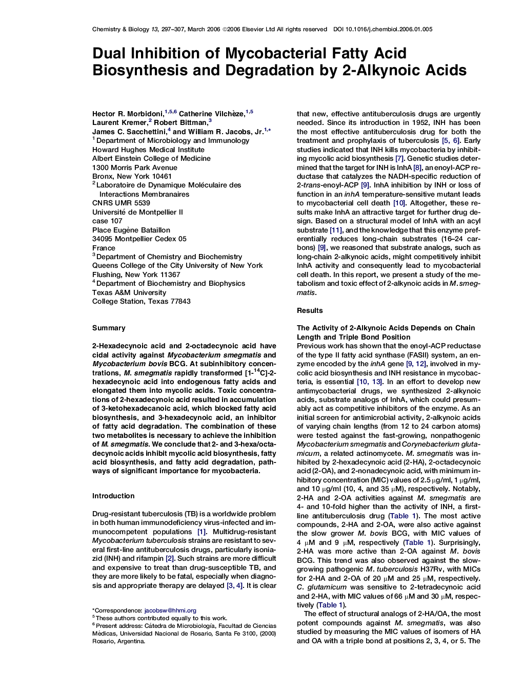 Dual Inhibition of Mycobacterial Fatty Acid Biosynthesis and Degradation by 2-Alkynoic Acids