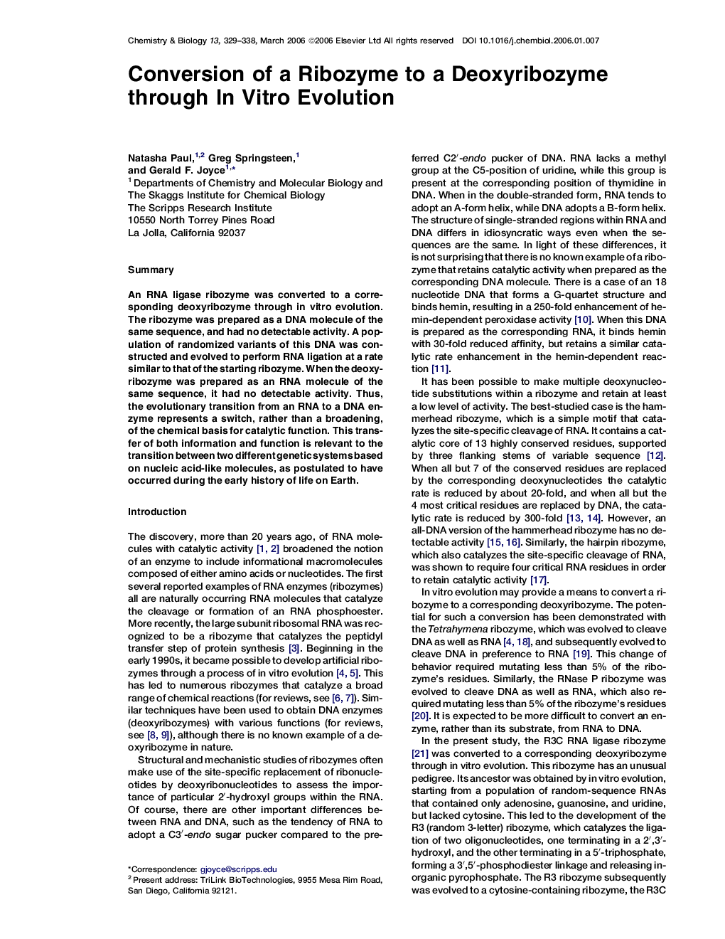 Conversion of a Ribozyme to a Deoxyribozyme through In Vitro Evolution