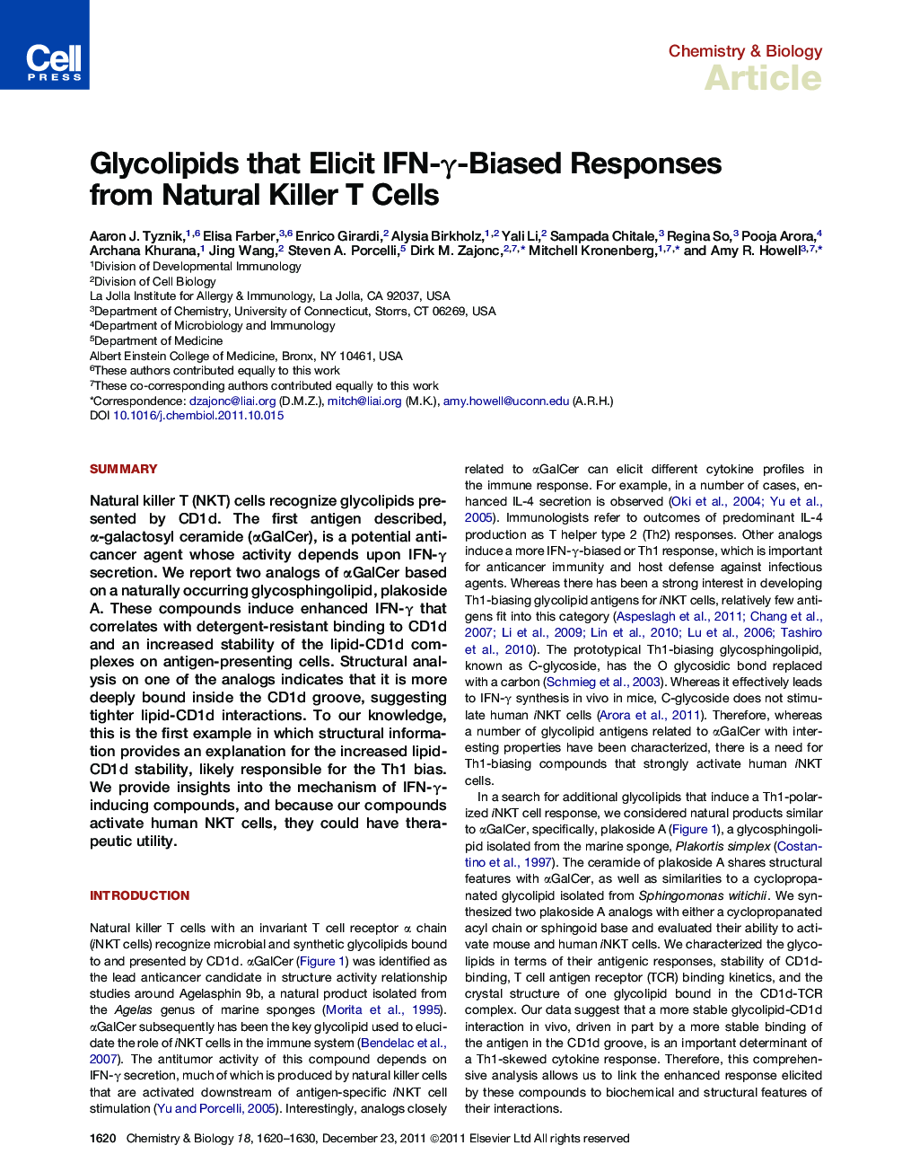 عکس صفحه اول مقاله: Glycolipids that Elicit IFN-γ-Biased Responses from Natural Killer T Cells Glycolipids that Elicit IFN-γ-Biased Responses from Natural Killer T Cells