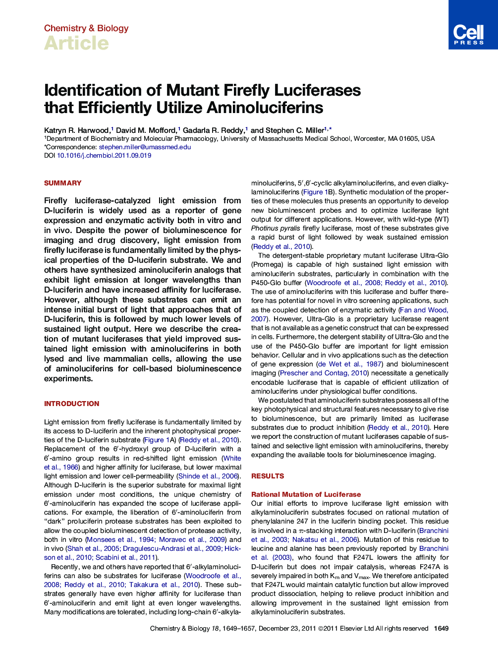 عکس صفحه اول مقاله: Identification of Mutant Firefly Luciferases that Efficiently Utilize Aminoluciferins Identification of Mutant Firefly Luciferases that Efficiently Utilize Aminoluciferins